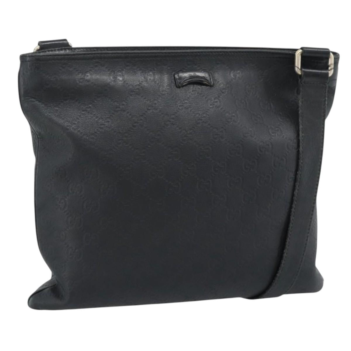 GUCCI GG Canvas Guccissima Shoulder Bag Leather Black Gold 201446 Auth 189806
