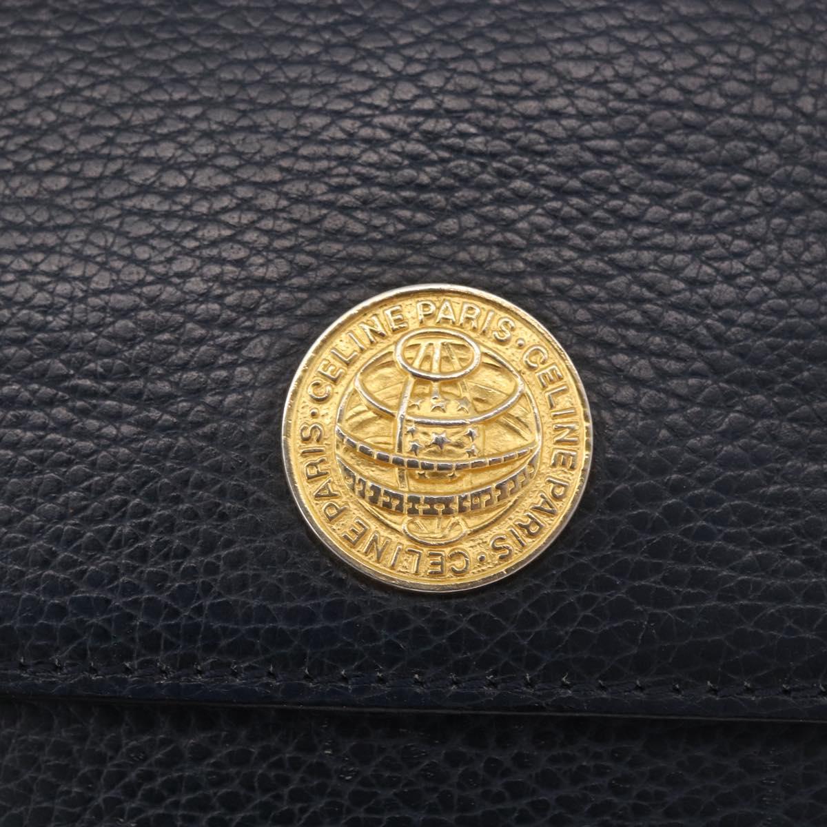 CELINE Medallion Chain Shoulder Bag Leather Black Gold Auth 189809A