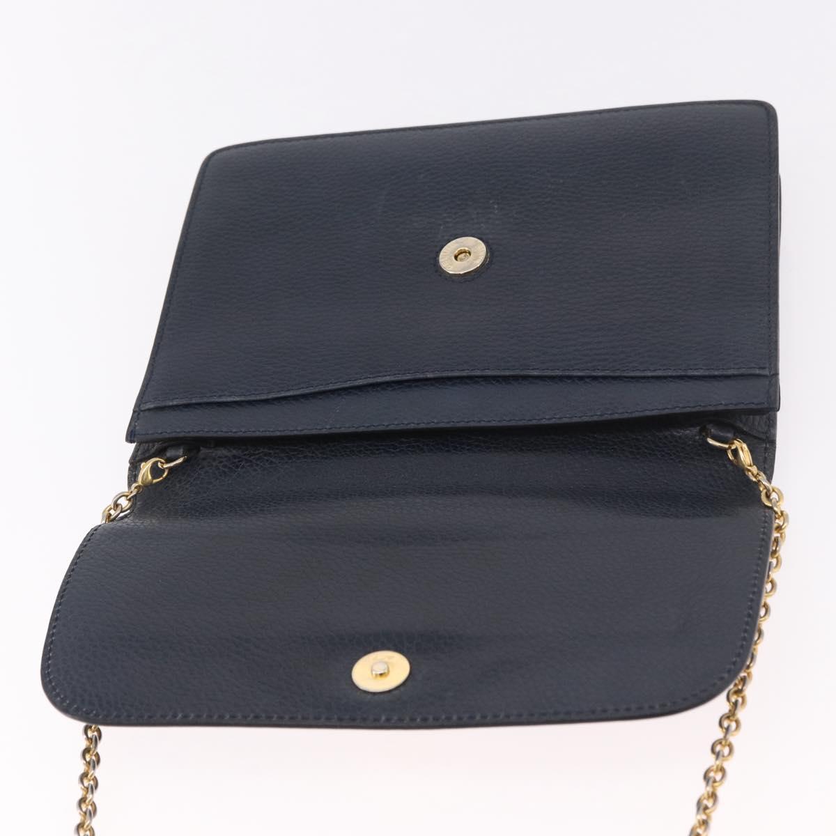 CELINE Medallion Chain Shoulder Bag Leather Black Gold Auth 189809A