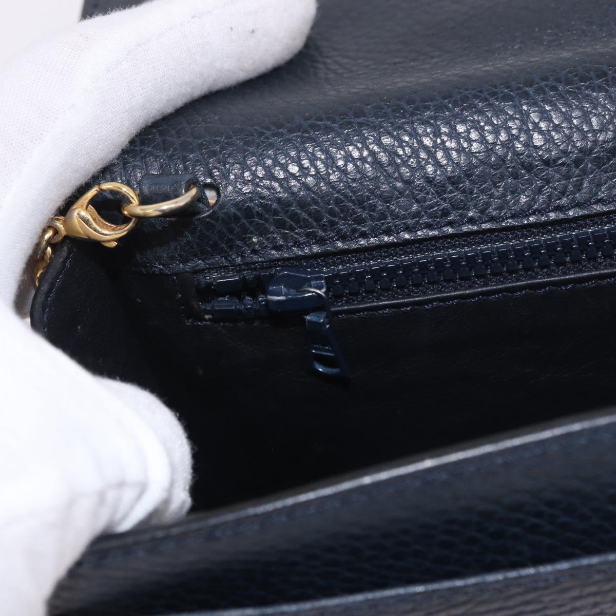CELINE Medallion Chain Shoulder Bag Leather Black Gold Auth 189809A