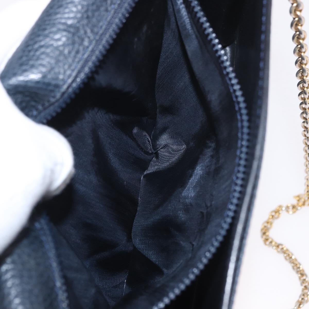 CELINE Medallion Chain Shoulder Bag Leather Black Gold Auth 189809A