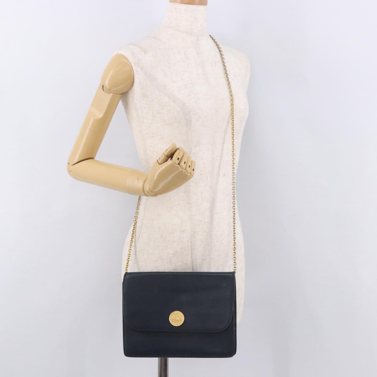 CELINE Medallion Chain Shoulder Bag Leather Black Gold Auth 189809A