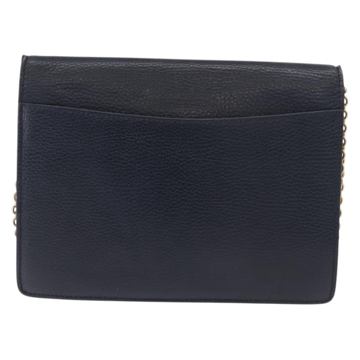 CELINE Medallion Chain Shoulder Bag Leather Black Gold Auth 189809A