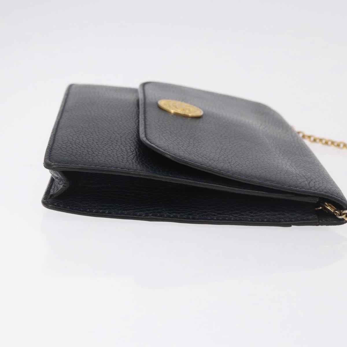 CELINE Medallion Chain Shoulder Bag Leather Black Gold Auth 189809A
