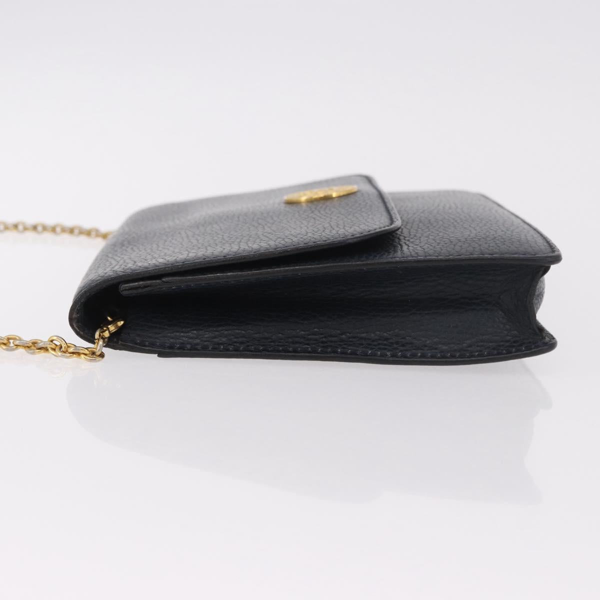 CELINE Medallion Chain Shoulder Bag Leather Black Gold Auth 189809A