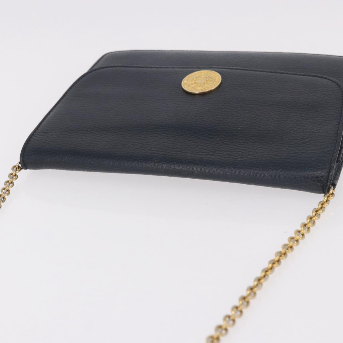 CELINE Medallion Chain Shoulder Bag Leather Black Gold Auth 189809A