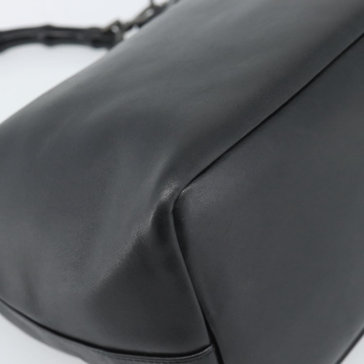 GUCCI Bamboo Shoulder Bag Leather Black Silver 000 0531 Auth 189813A