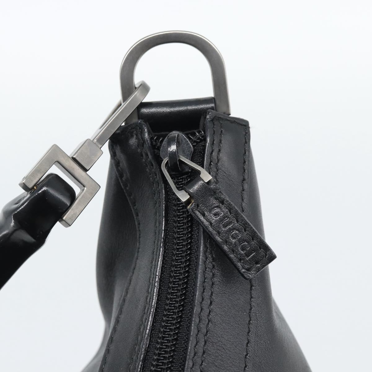 GUCCI Bamboo Shoulder Bag Leather Black Silver 000 0531 Auth 189813A