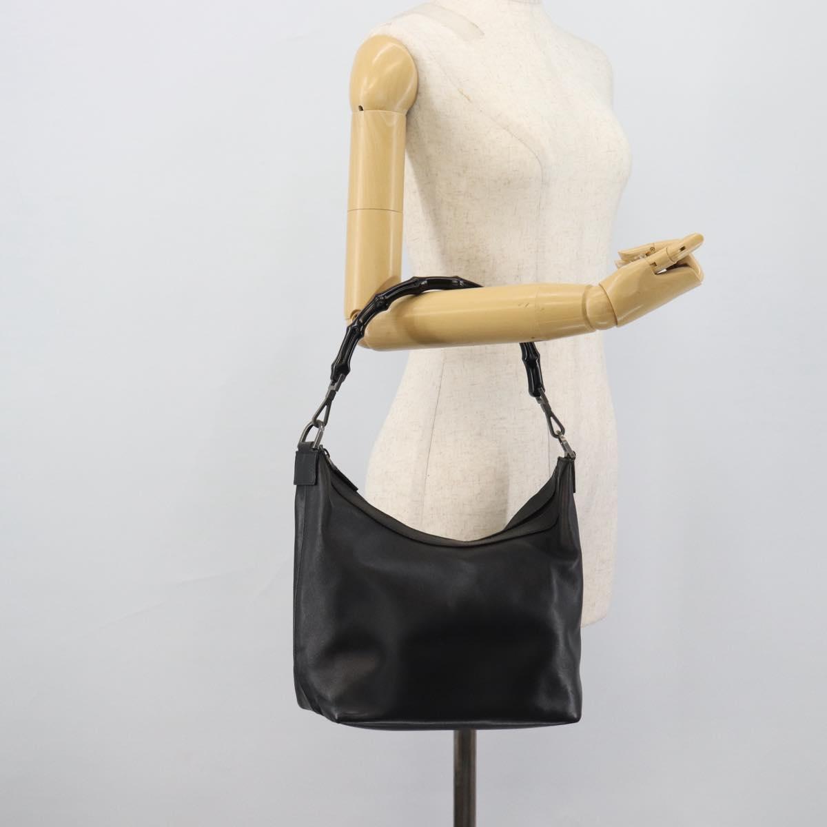 GUCCI Bamboo Shoulder Bag Leather Black Silver 000 0531 Auth 189813A