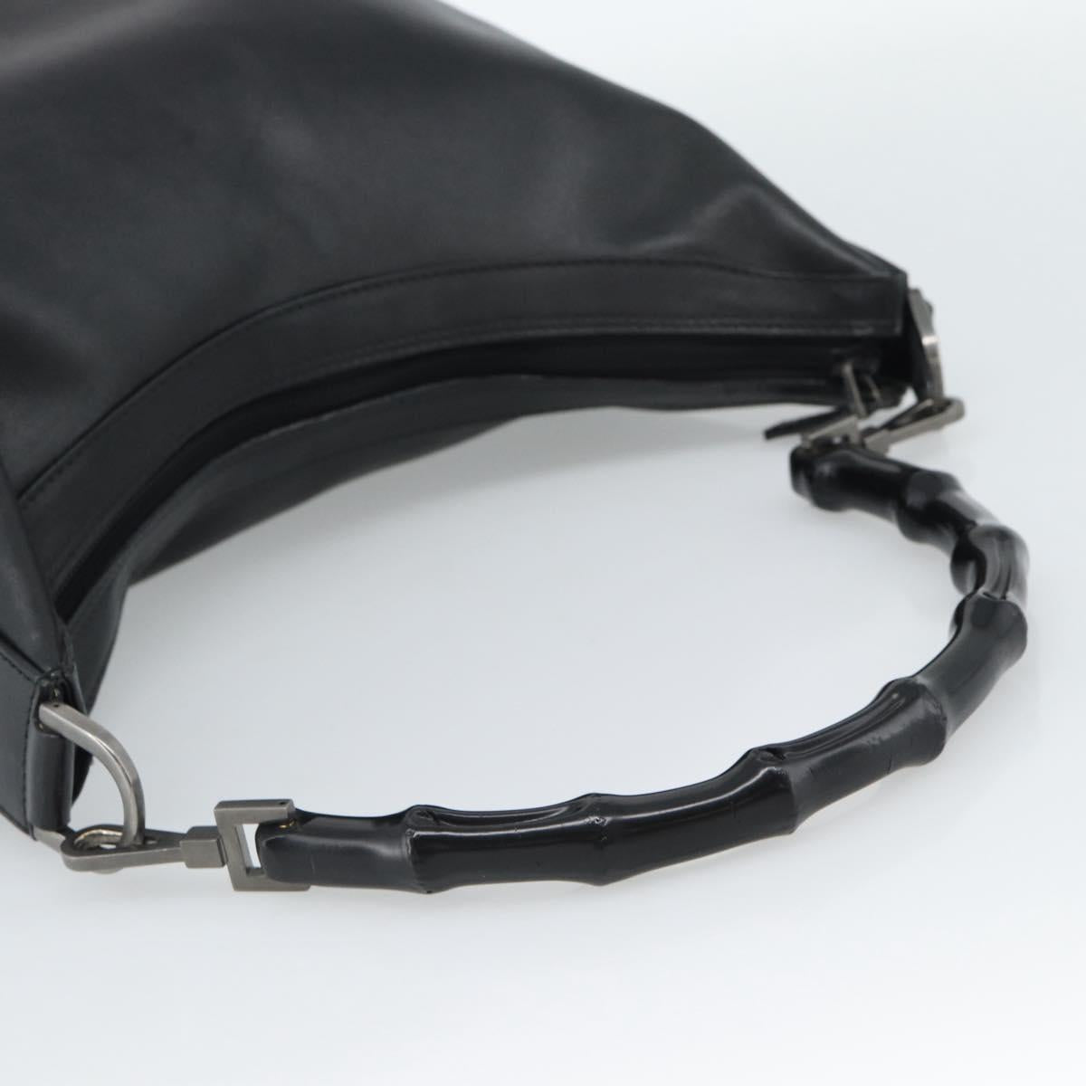 GUCCI Bamboo Shoulder Bag Leather Black Silver 000 0531 Auth 189813A