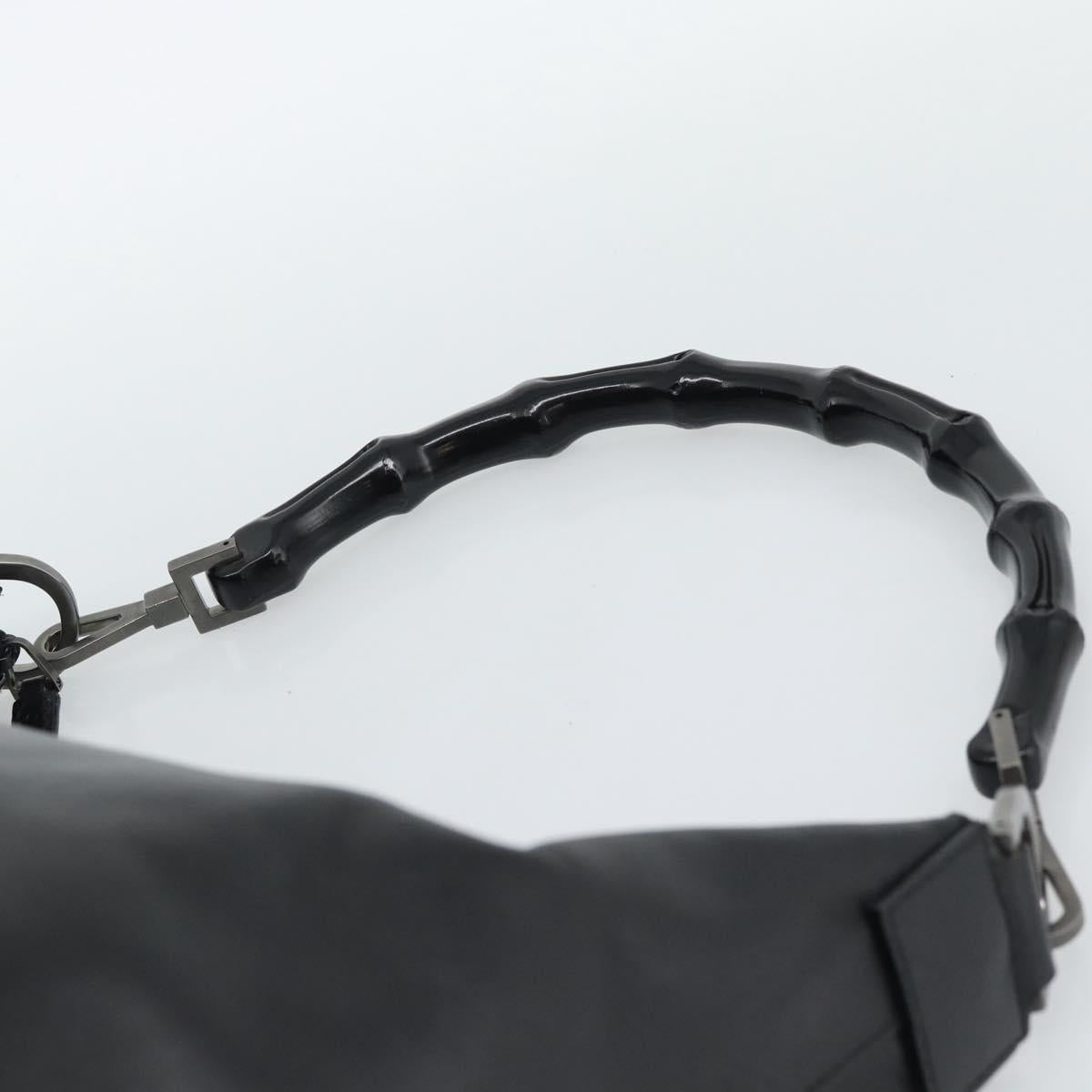 GUCCI Bamboo Shoulder Bag Leather Black Silver 000 0531 Auth 189813A