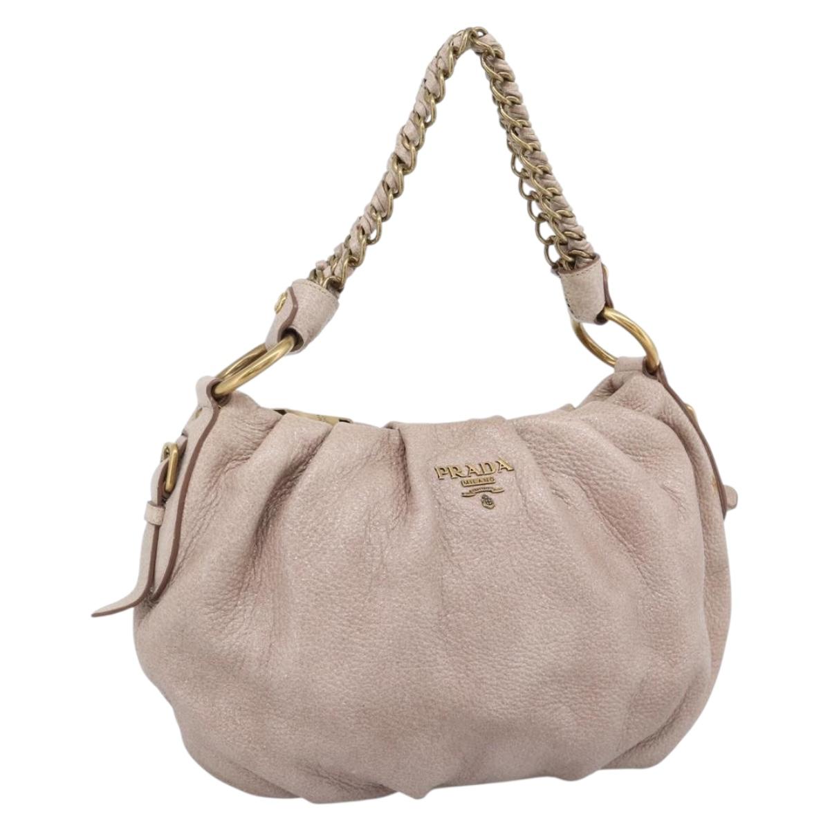 PRADA Chain Shoulder Bag Vittero Dino Leather Pink Gold Auth 189816A