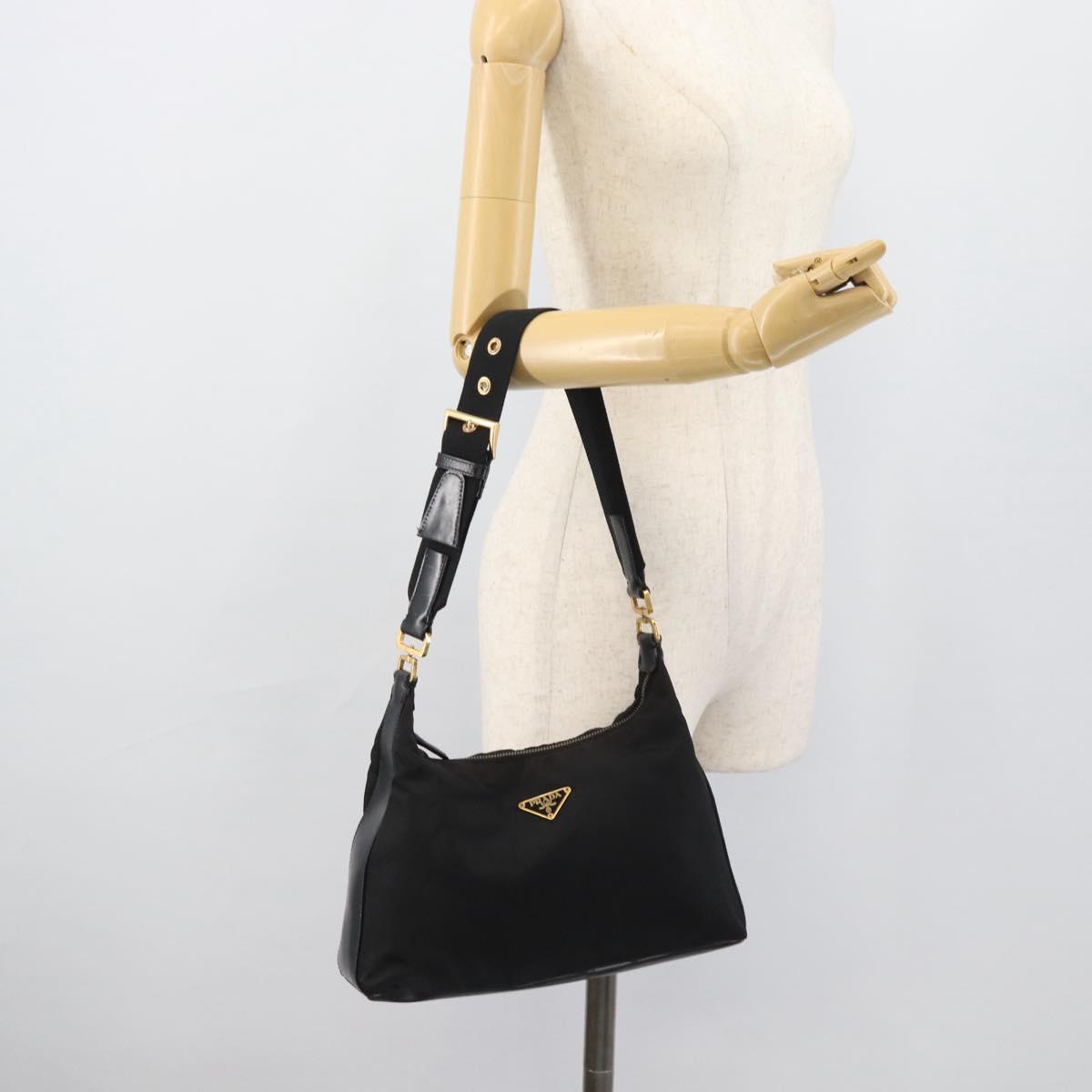 PRADA Chain Shoulder Bag Nylon Black Auth 189819A