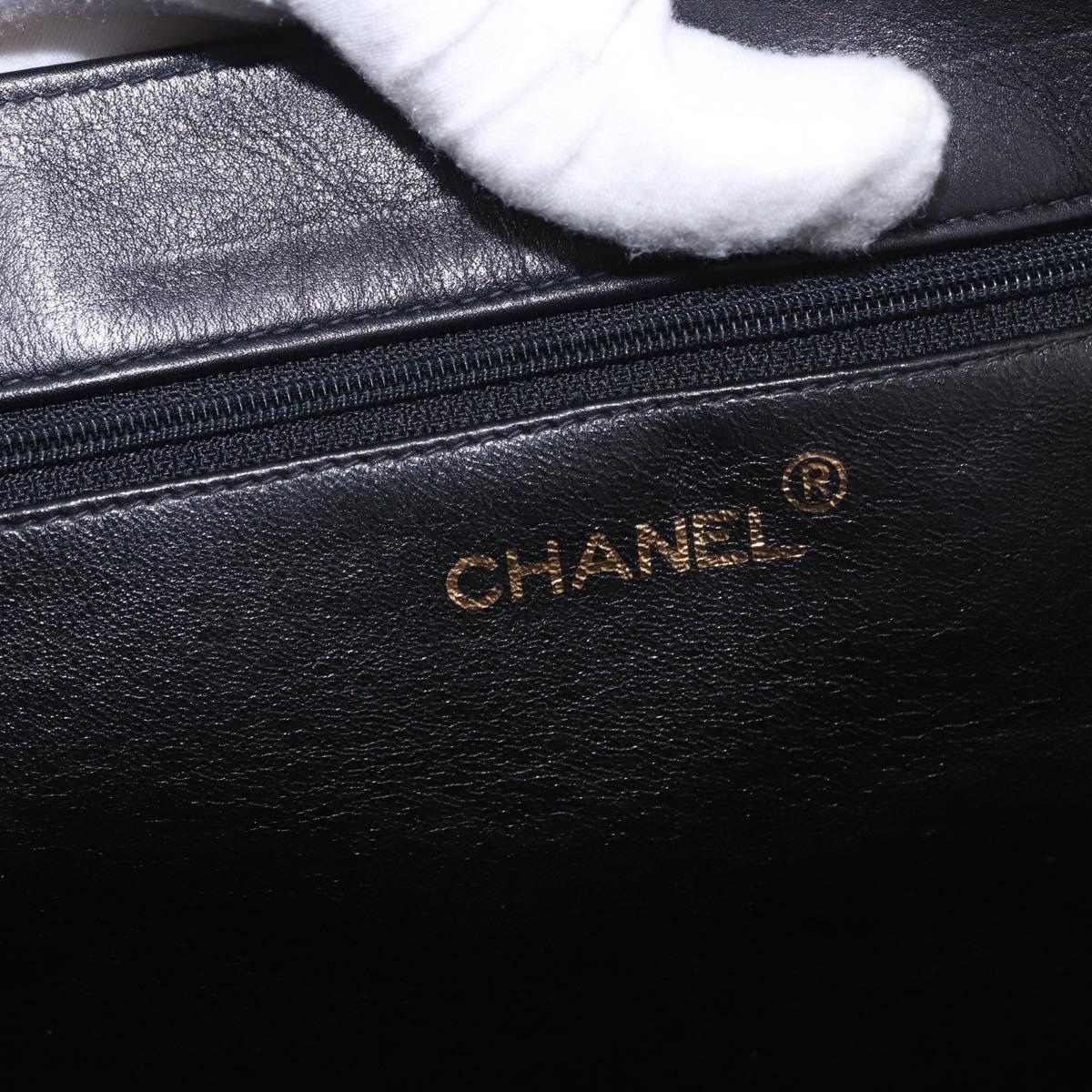 CHANEL Chain Shoulder Tote Bag Lamb Skin Black Gold CC Auth 189822V