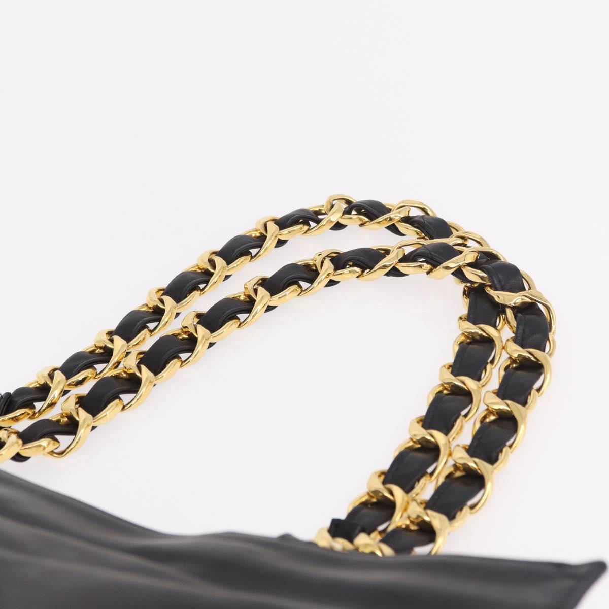 CHANEL Chain Shoulder Tote Bag Lamb Skin Black Gold CC Auth 189822V