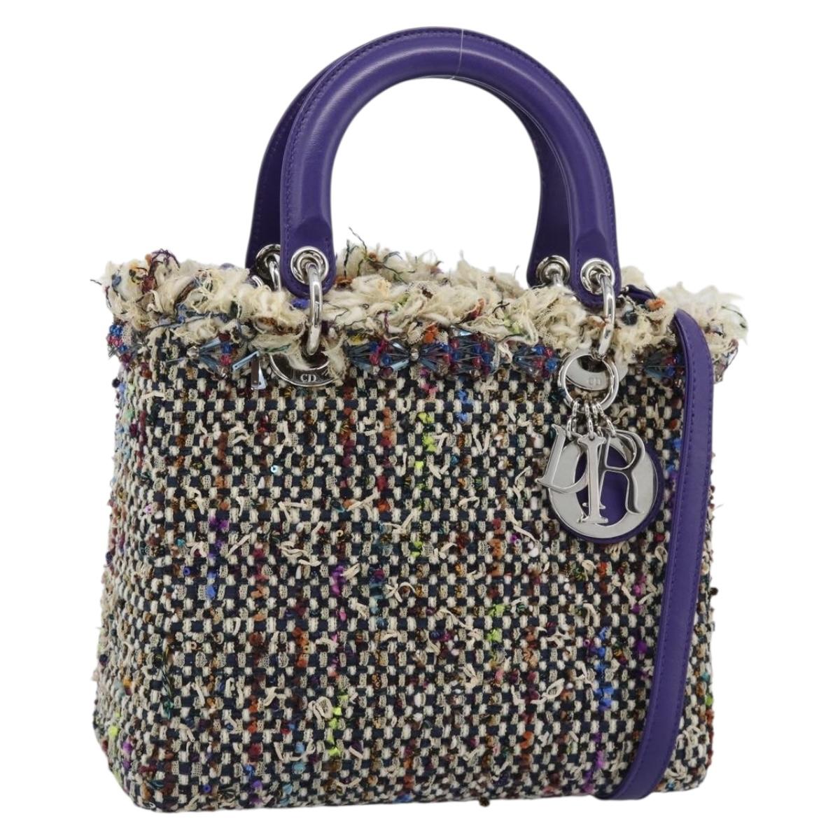 CHANEL Lady Dior Chain Hand Bag tweed 2way Multicolor Silver CC Auth 189825SM