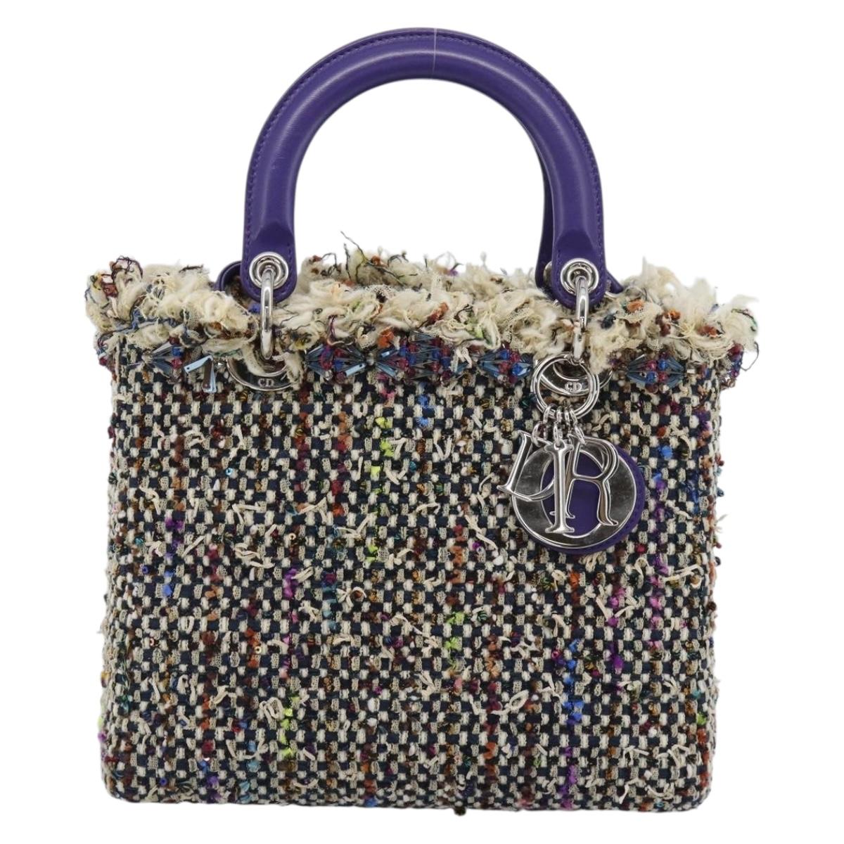 CHANEL Lady Dior Chain Hand Bag tweed 2way Multicolor Silver CC Auth 189825SM