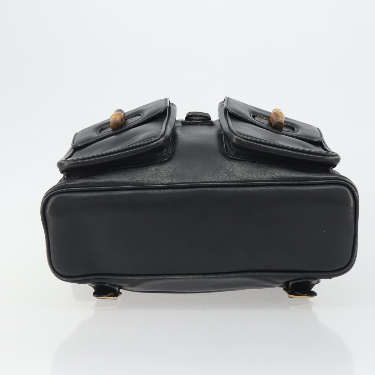 GUCCI Bamboo Backpack Leather Black Gold 003 1998 0016 Auth 189830