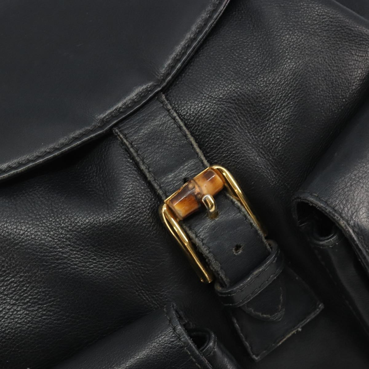 GUCCI Bamboo Backpack Leather Black Gold 003 1998 0016 Auth 189830