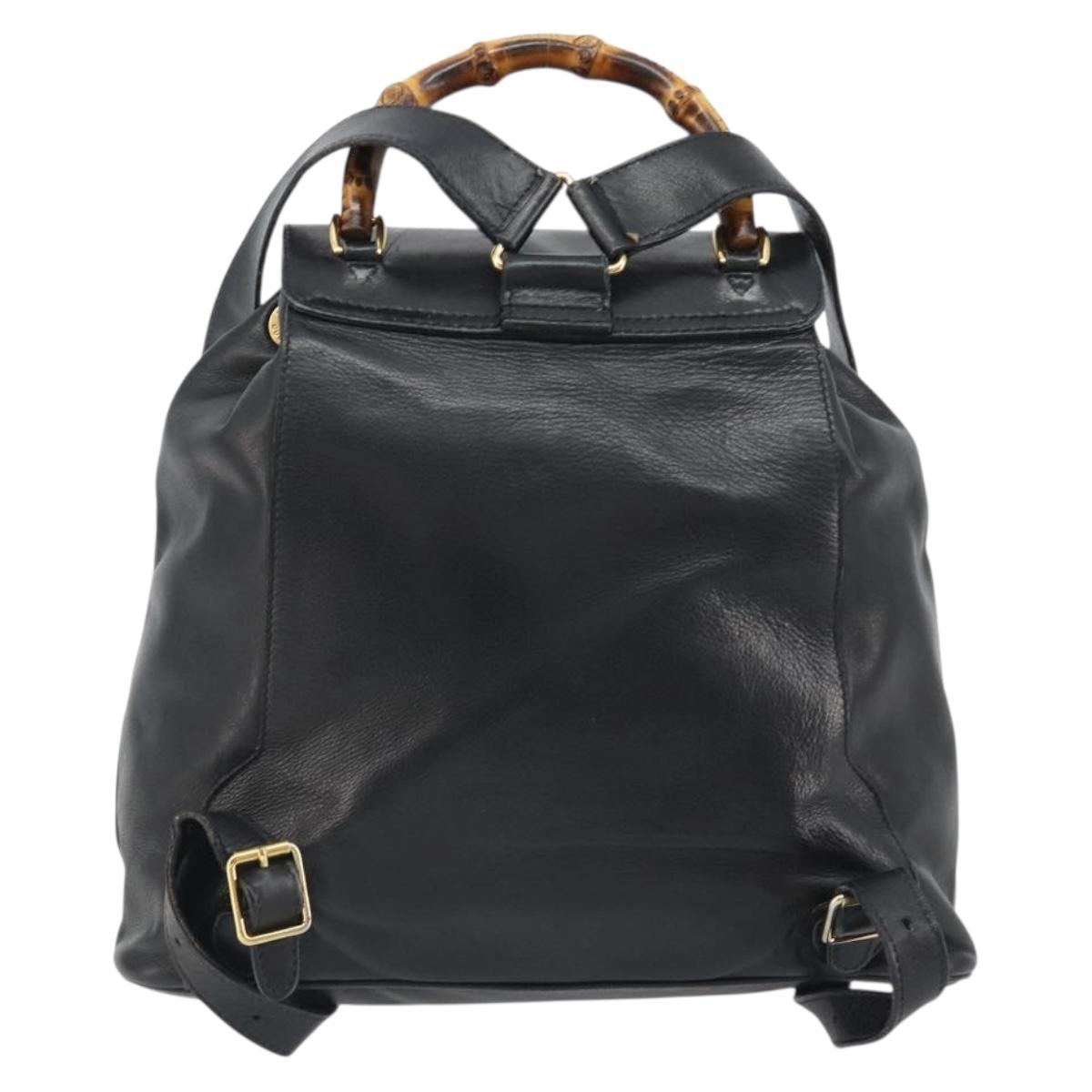 GUCCI Bamboo Backpack Leather Black Gold 003 1998 0016 Auth 189830