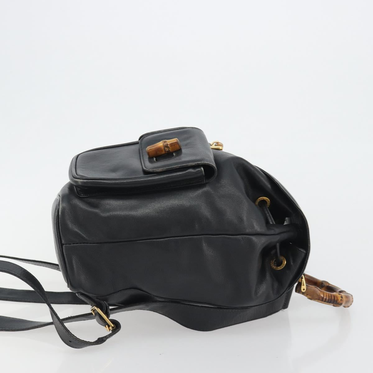 GUCCI Bamboo Backpack Leather Black Gold 003 1998 0016 Auth 189830