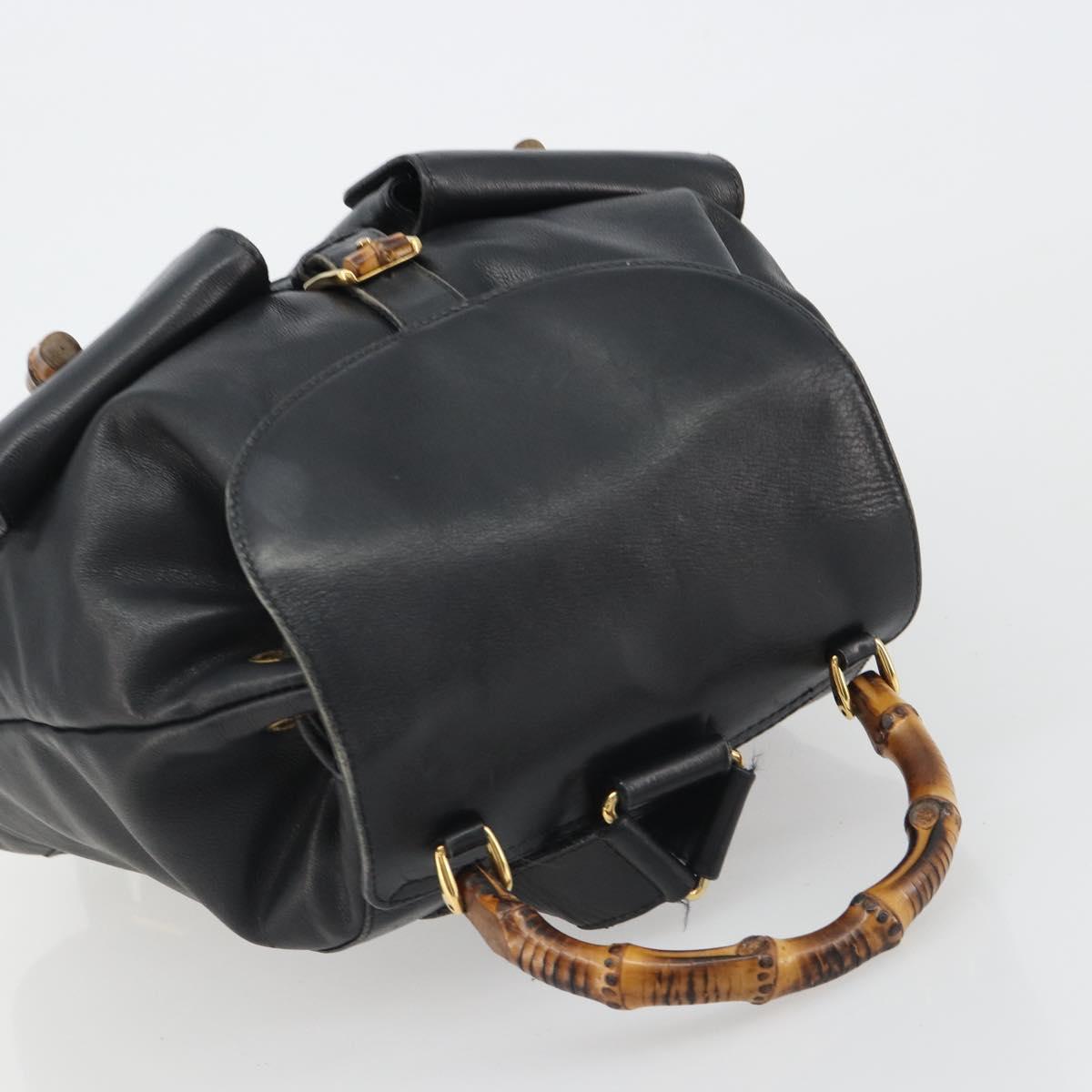 GUCCI Bamboo Backpack Leather Black Gold 003 1998 0016 Auth 189830