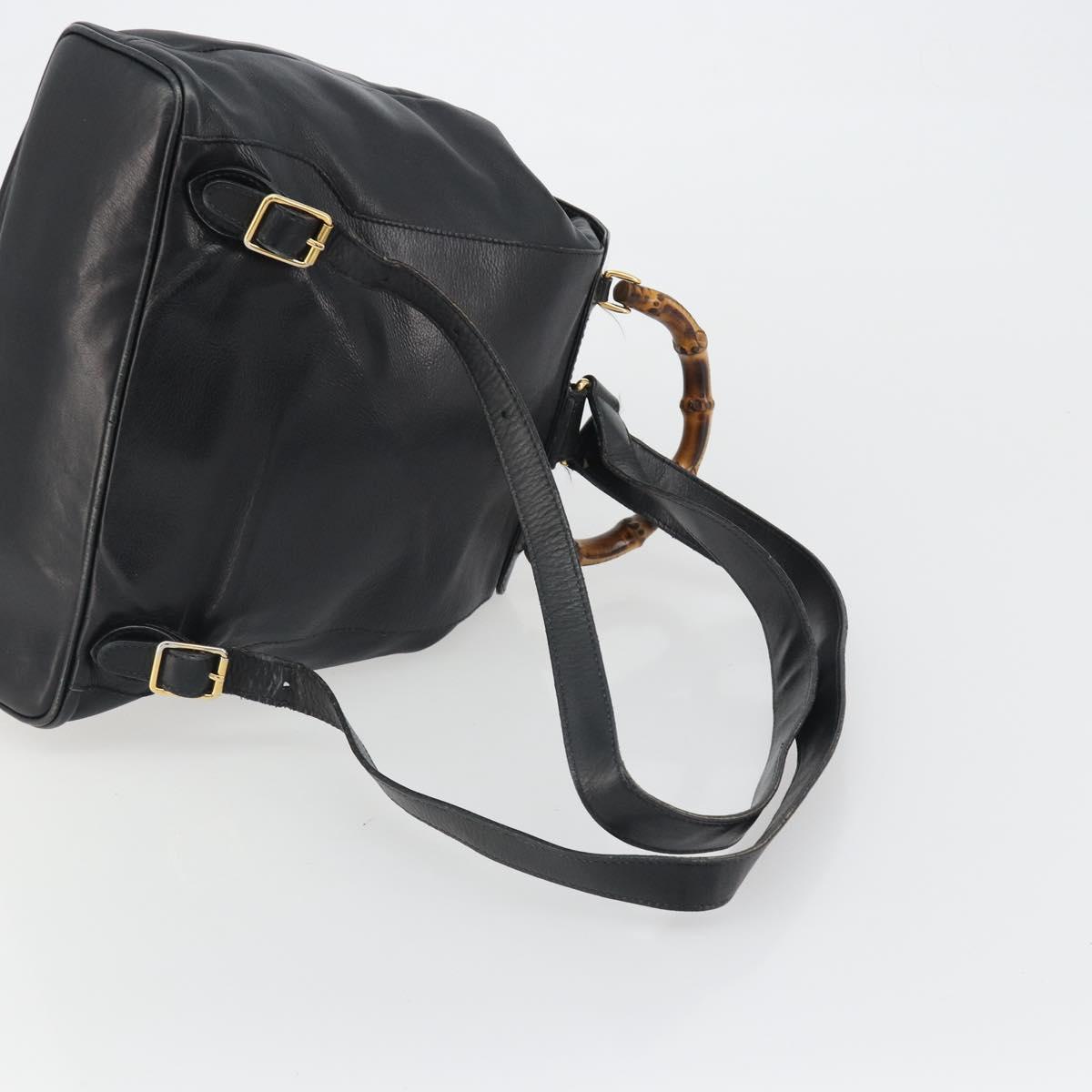 GUCCI Bamboo Backpack Leather Black Gold 003 1998 0016 Auth 189830