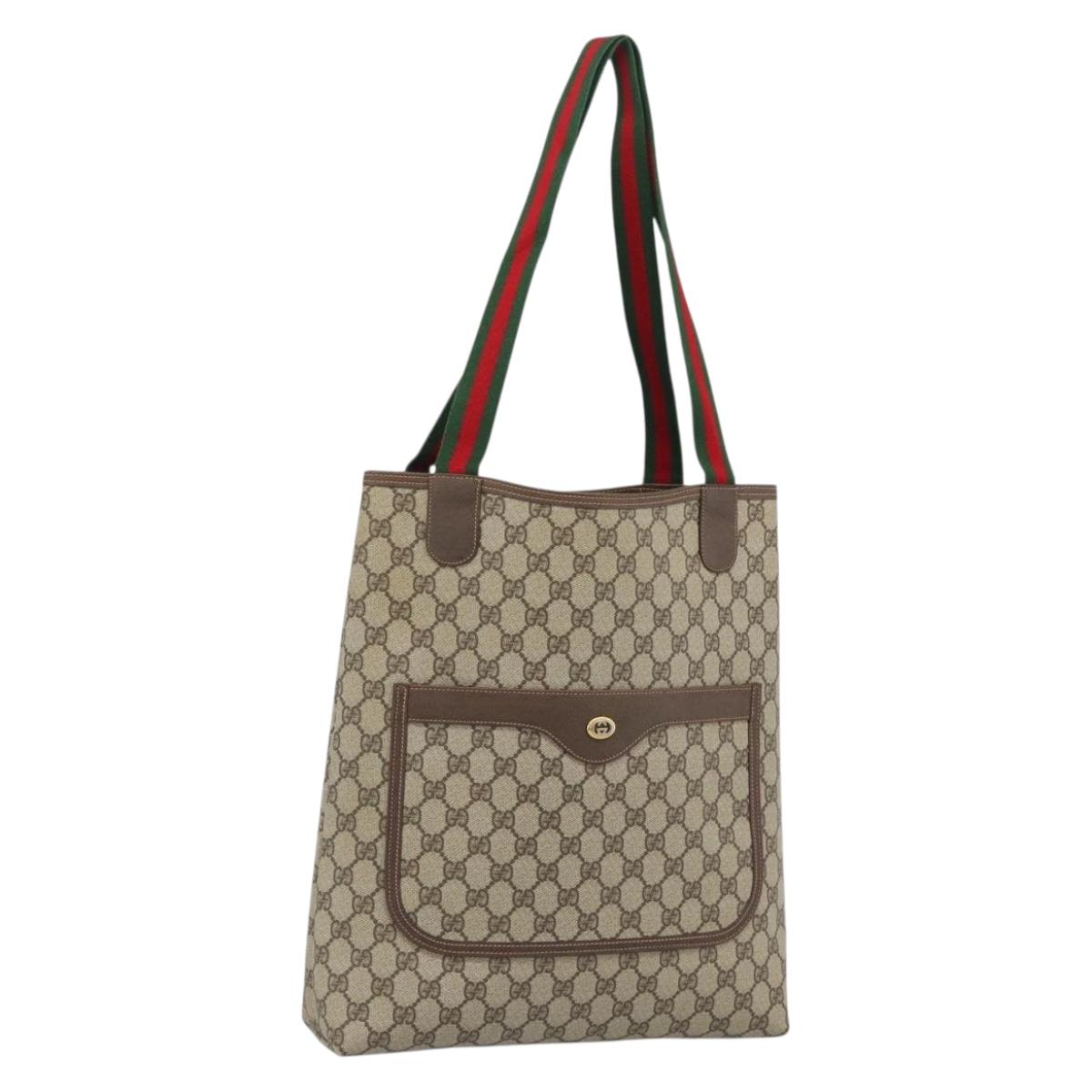 GUCCI GG Supreme Web Sherry Line Tote Bag PVC Beige 40 02 003 Auth 189832A