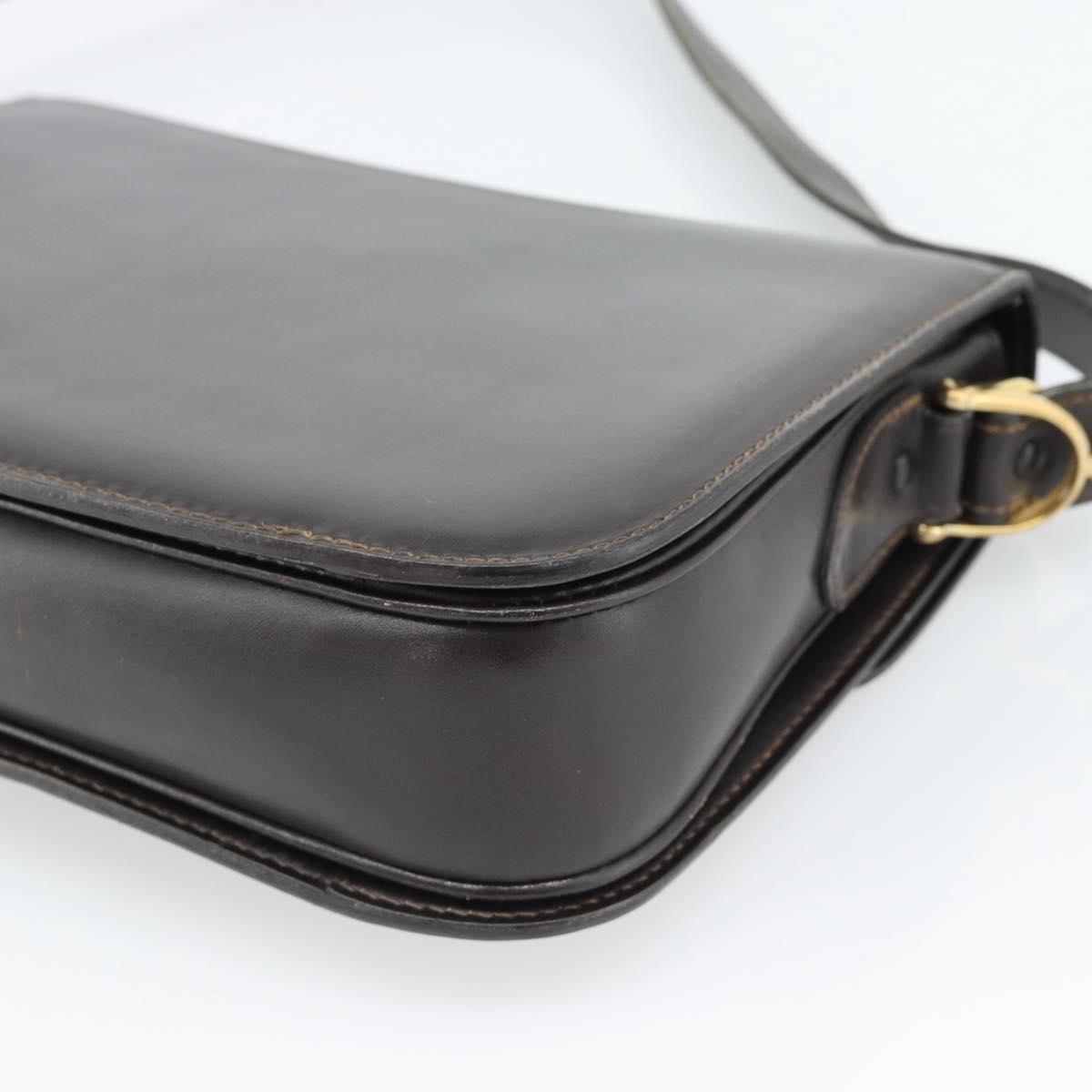 CELINE Horse Carriage Shoulder Bag Leather Dark Brown Gold Auth 189835A