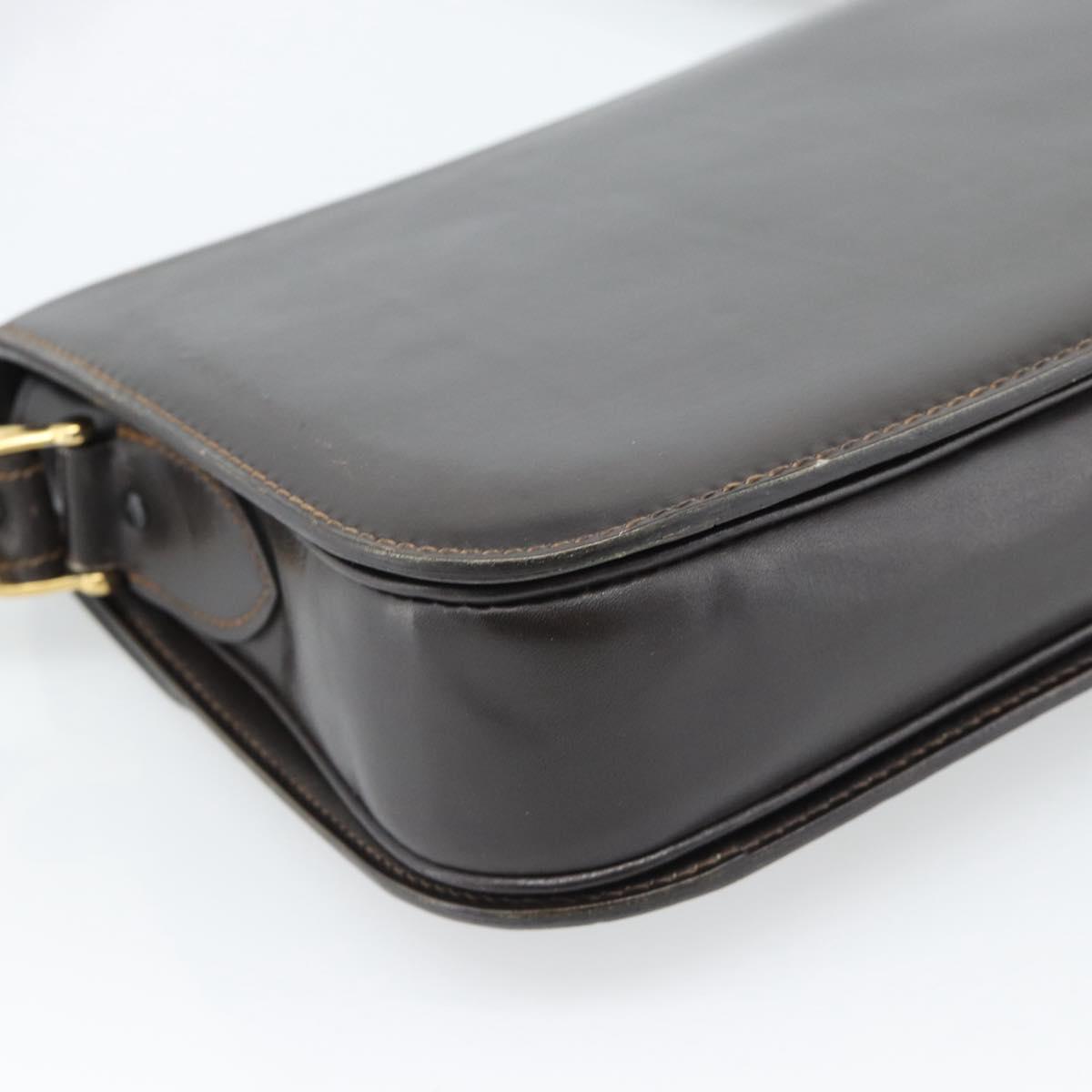 CELINE Horse Carriage Shoulder Bag Leather Dark Brown Gold Auth 189835A
