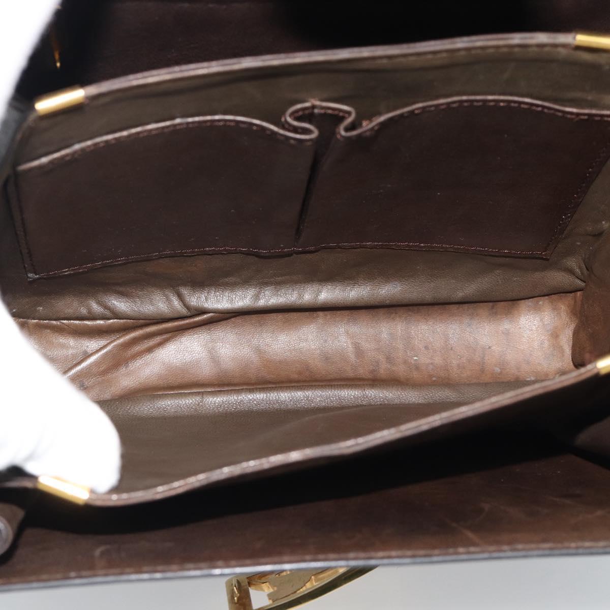 CELINE Horse Carriage Shoulder Bag Leather Dark Brown Gold Auth 189835A