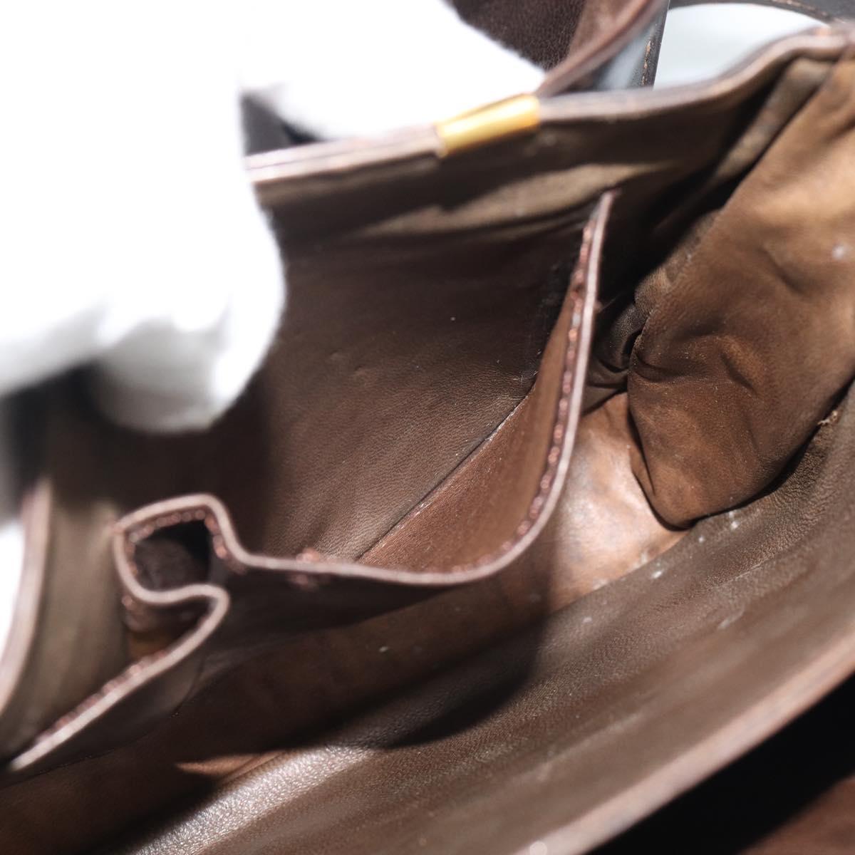 CELINE Horse Carriage Shoulder Bag Leather Dark Brown Gold Auth 189835A