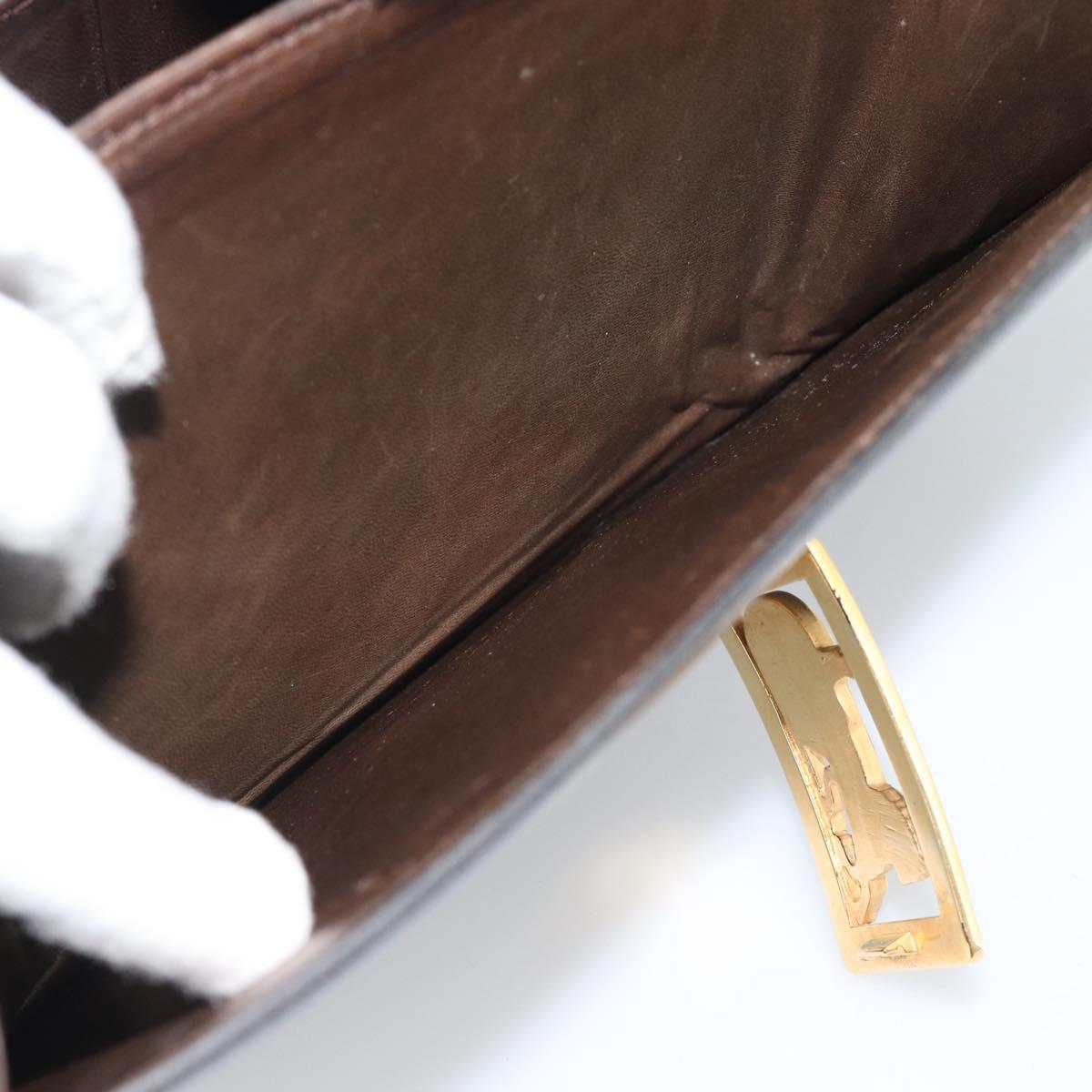 CELINE Horse Carriage Shoulder Bag Leather Dark Brown Gold Auth 189835A