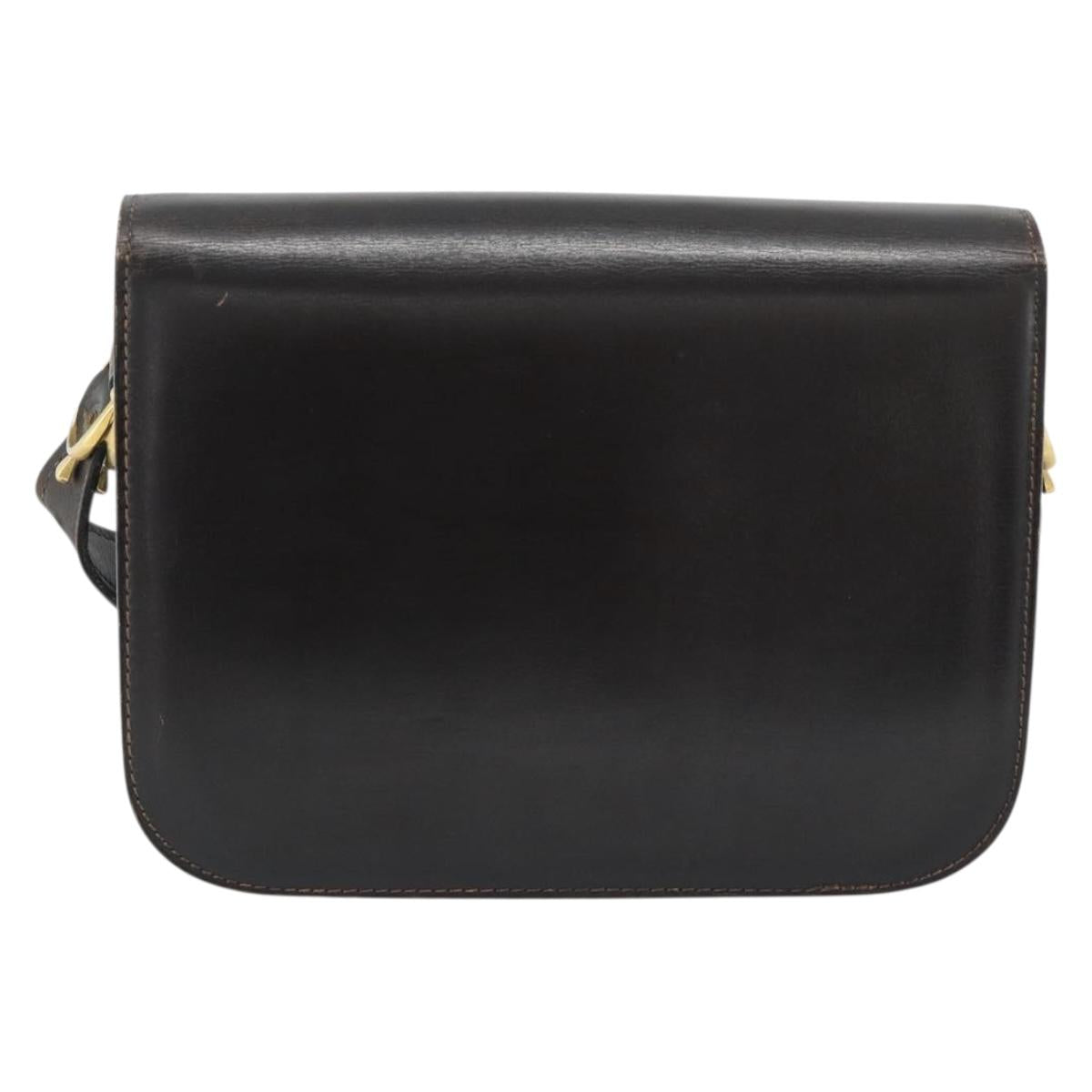 CELINE Horse Carriage Shoulder Bag Leather Dark Brown Gold Auth 189835A
