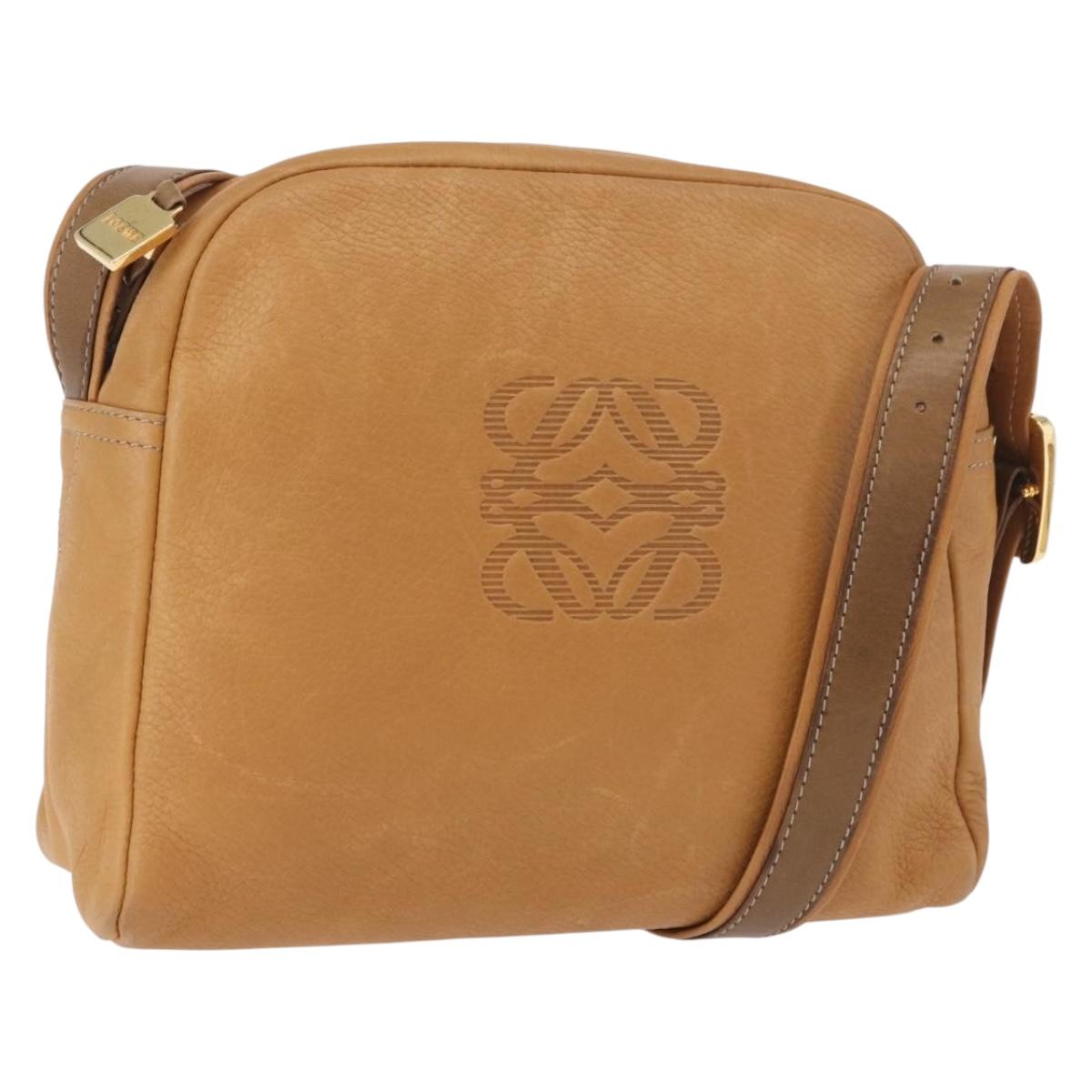 LOEWE Shoulder Bag Leather Beige Gold Auth 189838A