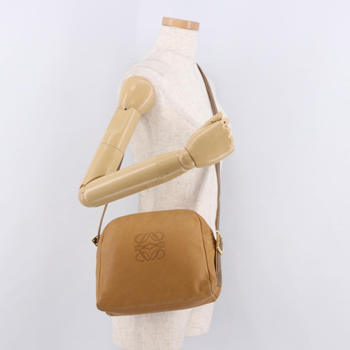 LOEWE Shoulder Bag Leather Beige Gold Auth 189838A
