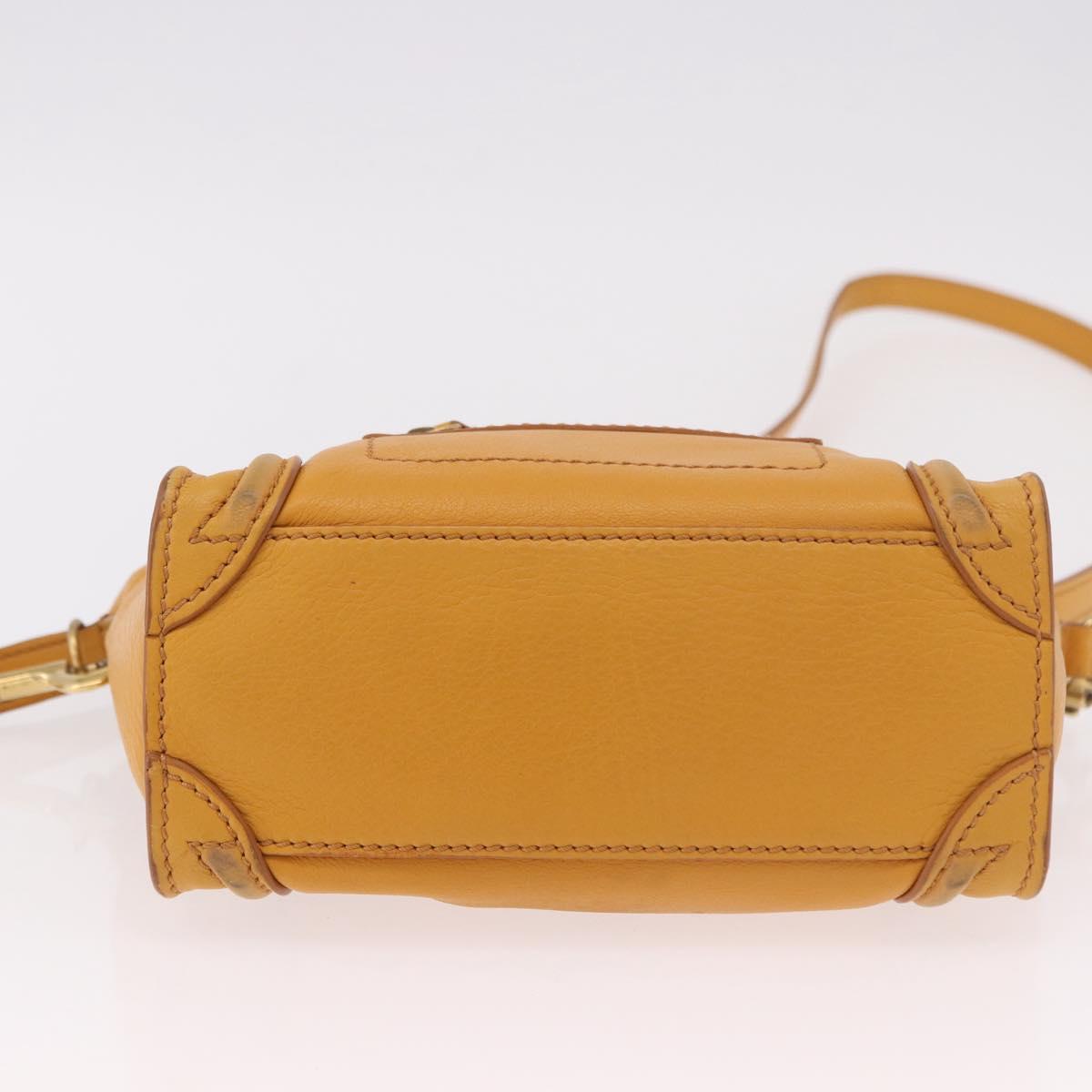 CELINE Luggage Nano Shopper Hand Bag Leather 2way Yellow Gold Auth 189842A
