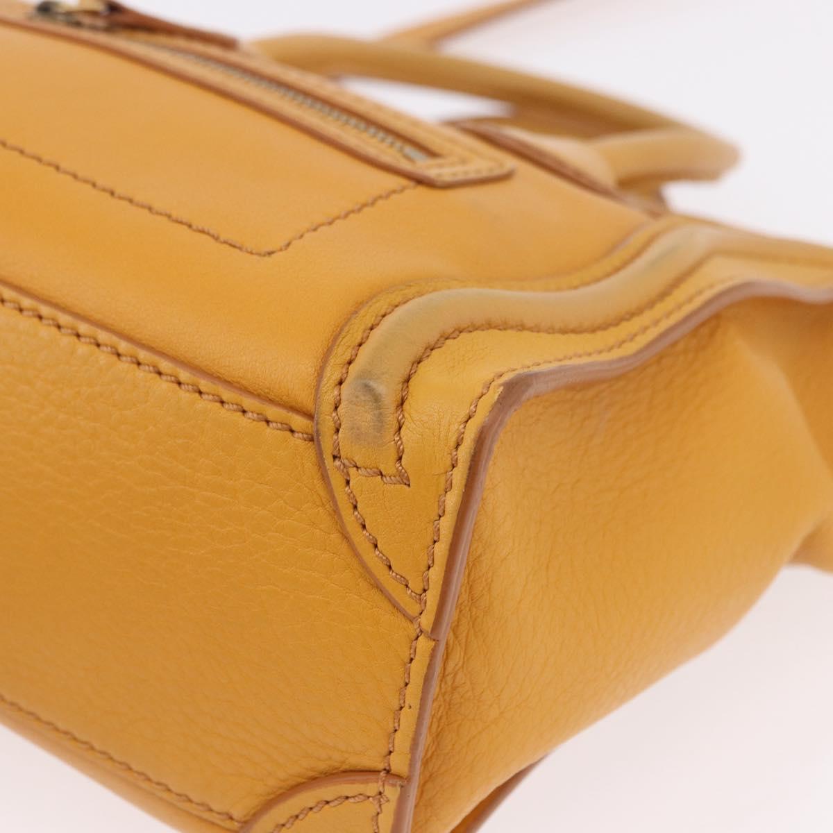 CELINE Luggage Nano Shopper Hand Bag Leather 2way Yellow Gold Auth 189842A