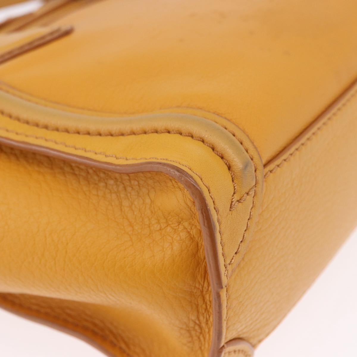 CELINE Luggage Nano Shopper Hand Bag Leather 2way Yellow Gold Auth 189842A