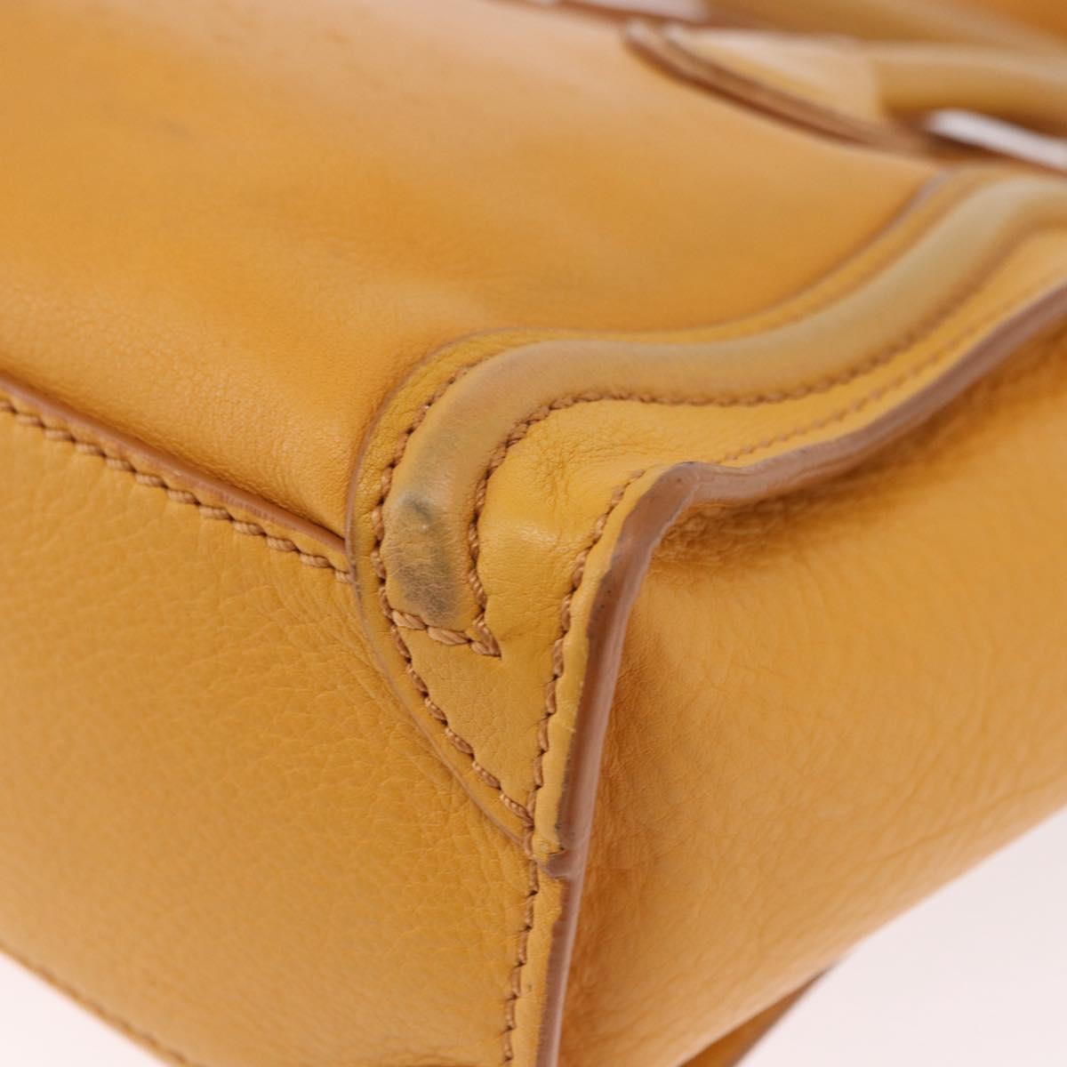 CELINE Luggage Nano Shopper Hand Bag Leather 2way Yellow Gold Auth 189842A