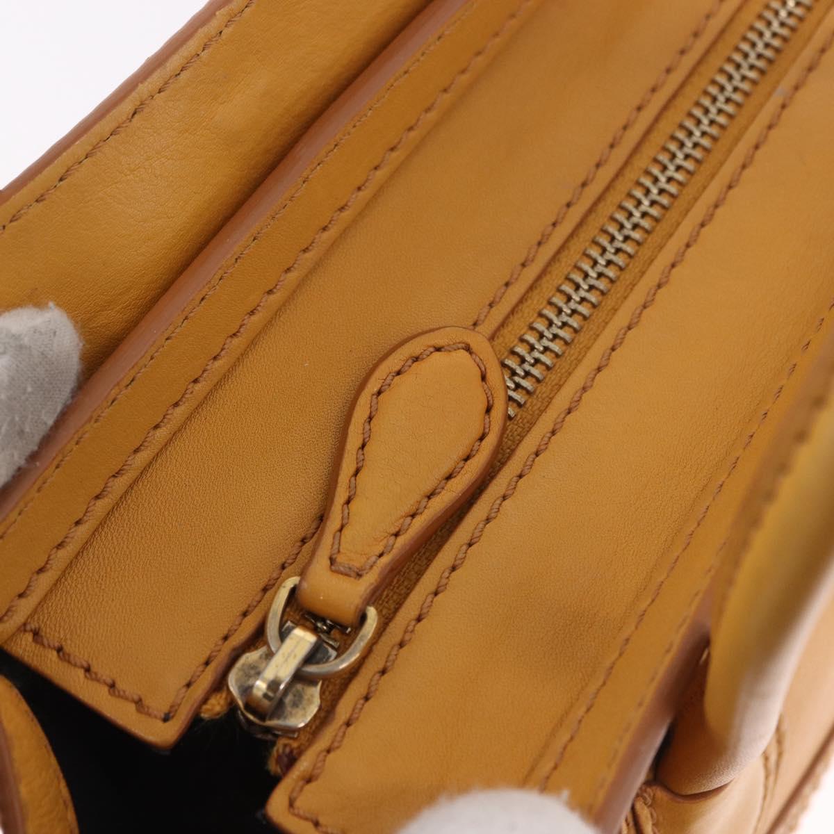 CELINE Luggage Nano Shopper Hand Bag Leather 2way Yellow Gold Auth 189842A