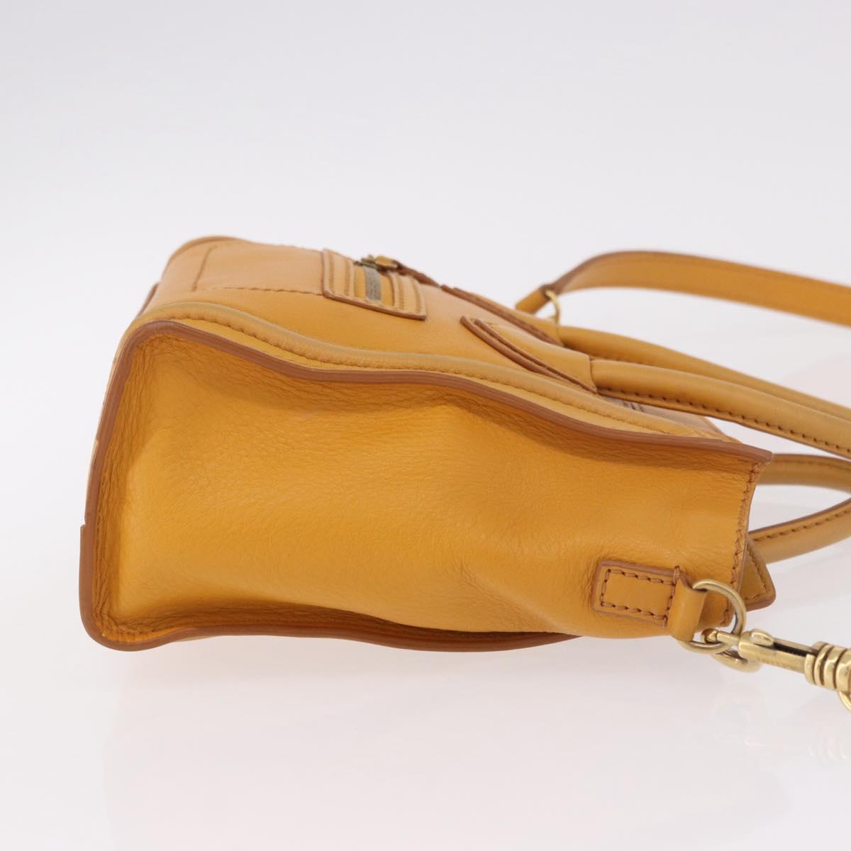 CELINE Luggage Nano Shopper Hand Bag Leather 2way Yellow Gold Auth 189842A