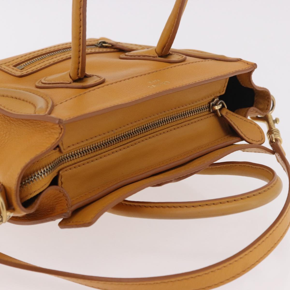CELINE Luggage Nano Shopper Hand Bag Leather 2way Yellow Gold Auth 189842A