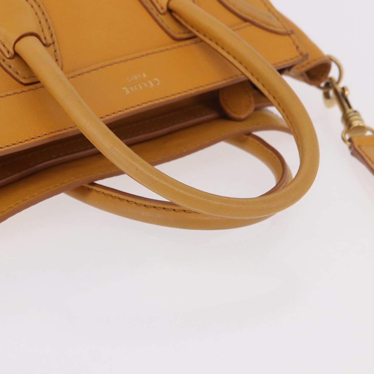 CELINE Luggage Nano Shopper Hand Bag Leather 2way Yellow Gold Auth 189842A