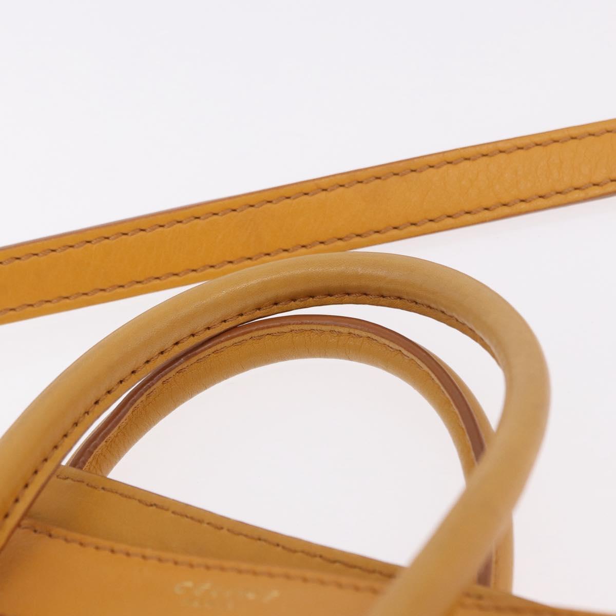CELINE Luggage Nano Shopper Hand Bag Leather 2way Yellow Gold Auth 189842A