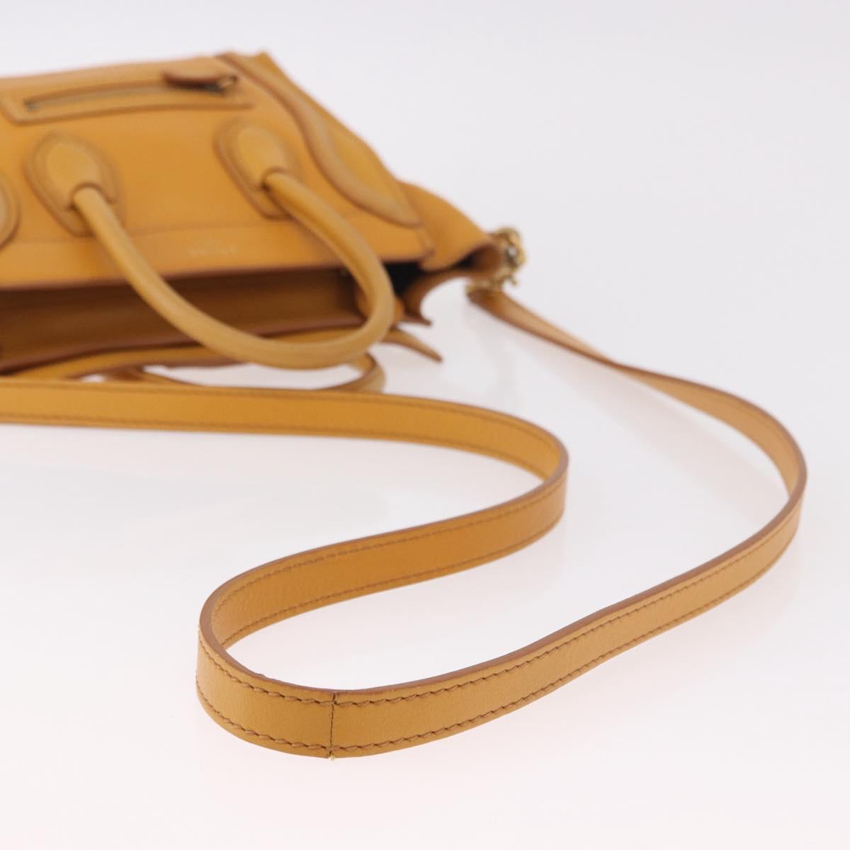 CELINE Luggage Nano Shopper Hand Bag Leather 2way Yellow Gold Auth 189842A