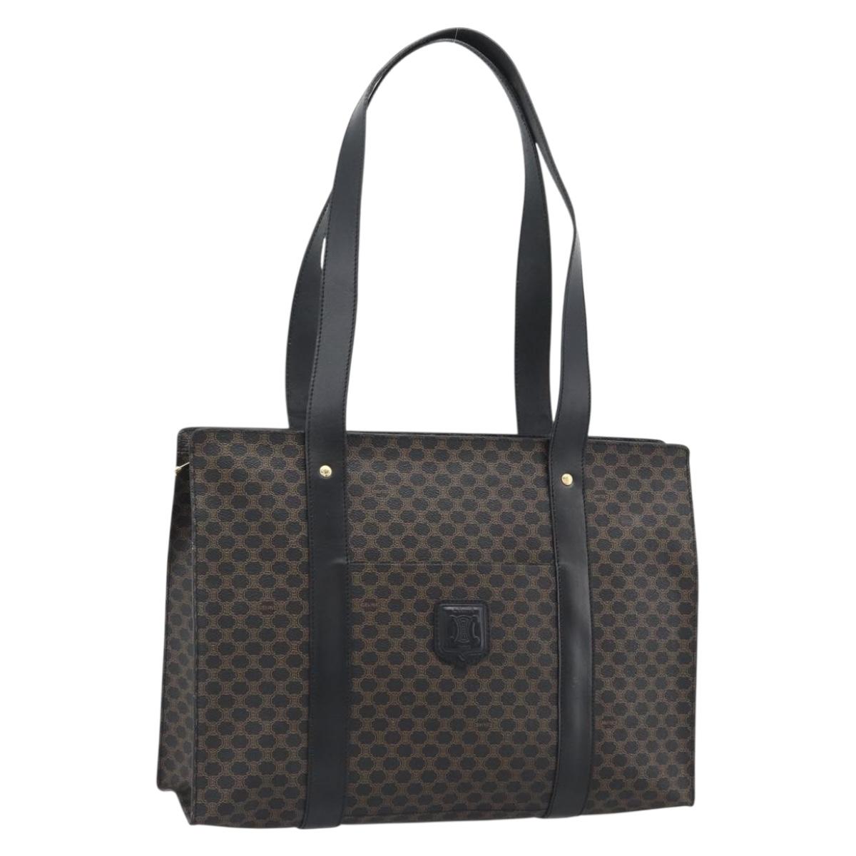 CELINE Macadam Canvas Tote Bag PVC Leather Black Gold Auth 189844A