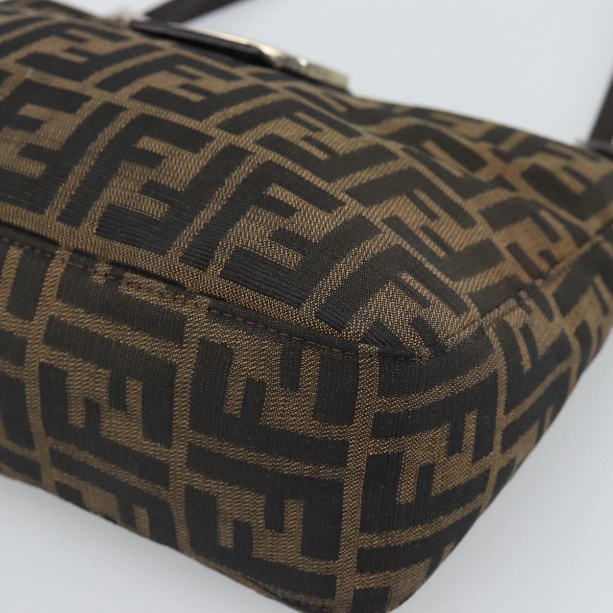 FENDI Zucca Canvas Mamma Baguette Tote Bag Black Brown Auth 189846A