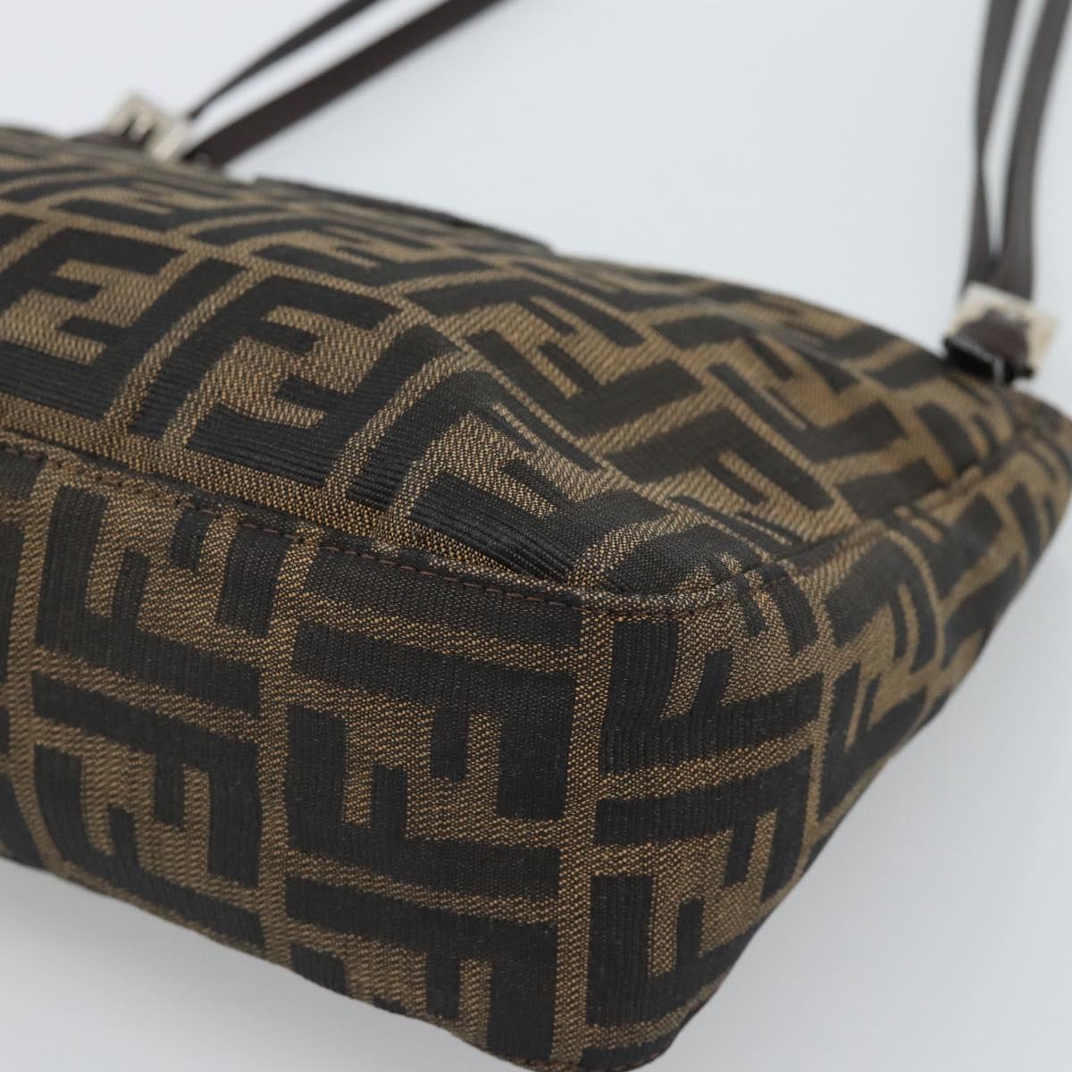 FENDI Zucca Canvas Mamma Baguette Tote Bag Black Brown Auth 189846A
