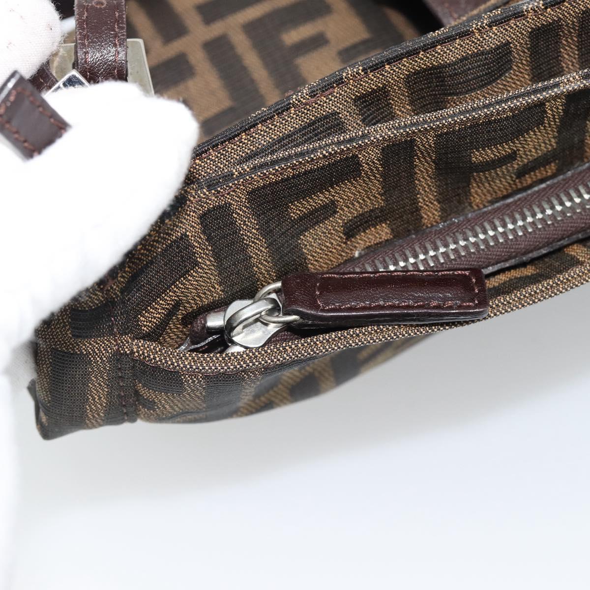 FENDI Zucca Canvas Mamma Baguette Tote Bag Black Brown Auth 189846A